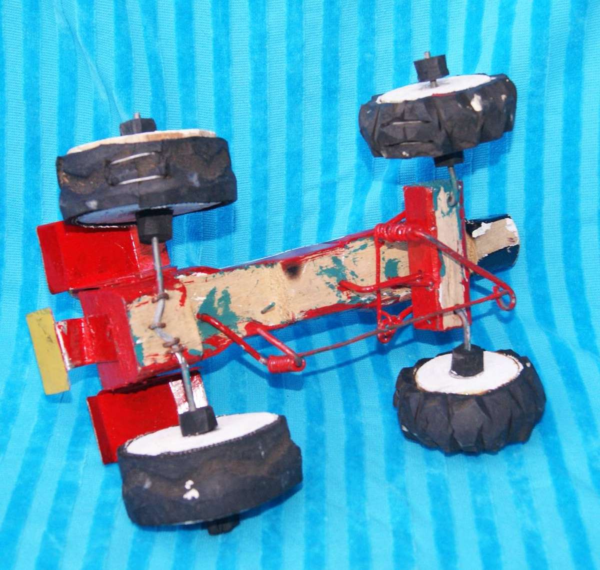 Hand Made Wood Metal and Rubber New Holland Tractor