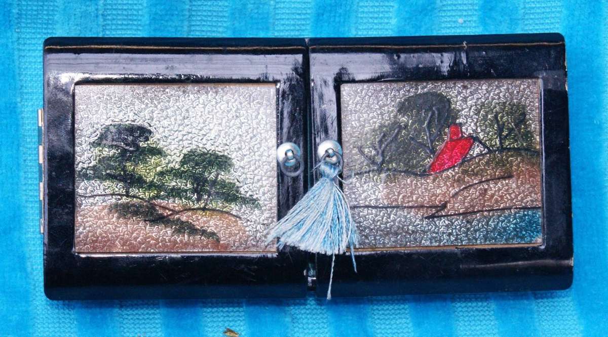Vintage Chinese Lacquer and Painted Glass Jewellery Box