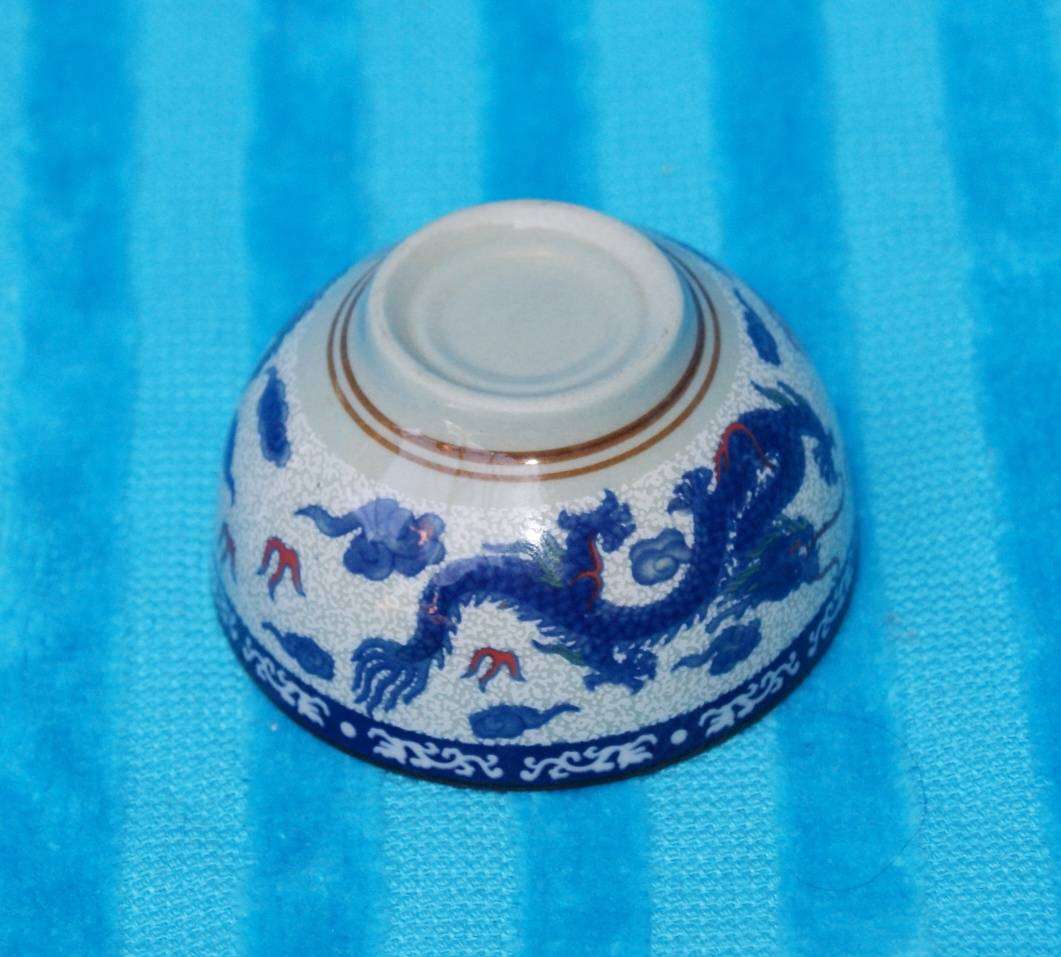 Vintage Phoenix and Dragon Hand Painted Soy Sauce Bowl