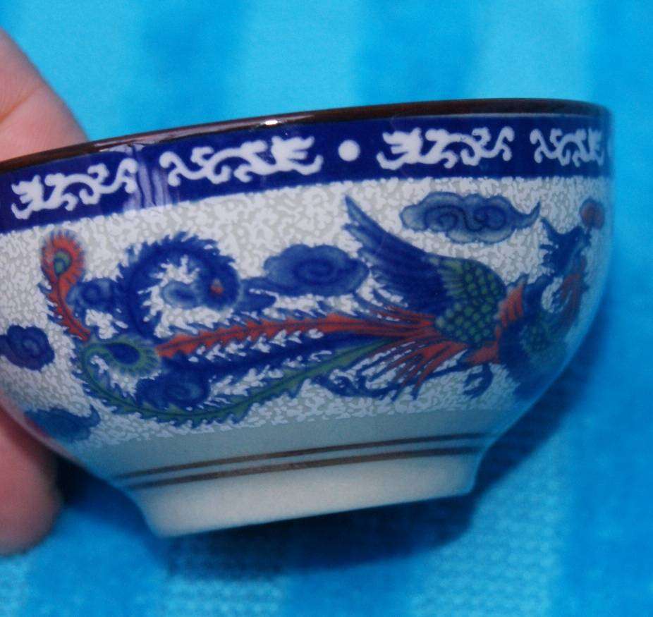 Vintage Phoenix and Dragon Hand Painted Soy Sauce Bowl