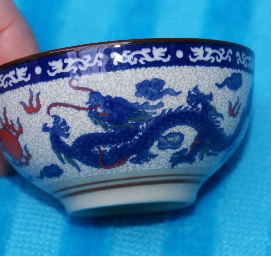 Vintage Phoenix and Dragon Hand Painted Soy Sauce Bowl