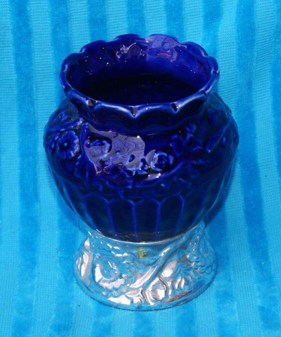 Vintage Blue and Silver Vase