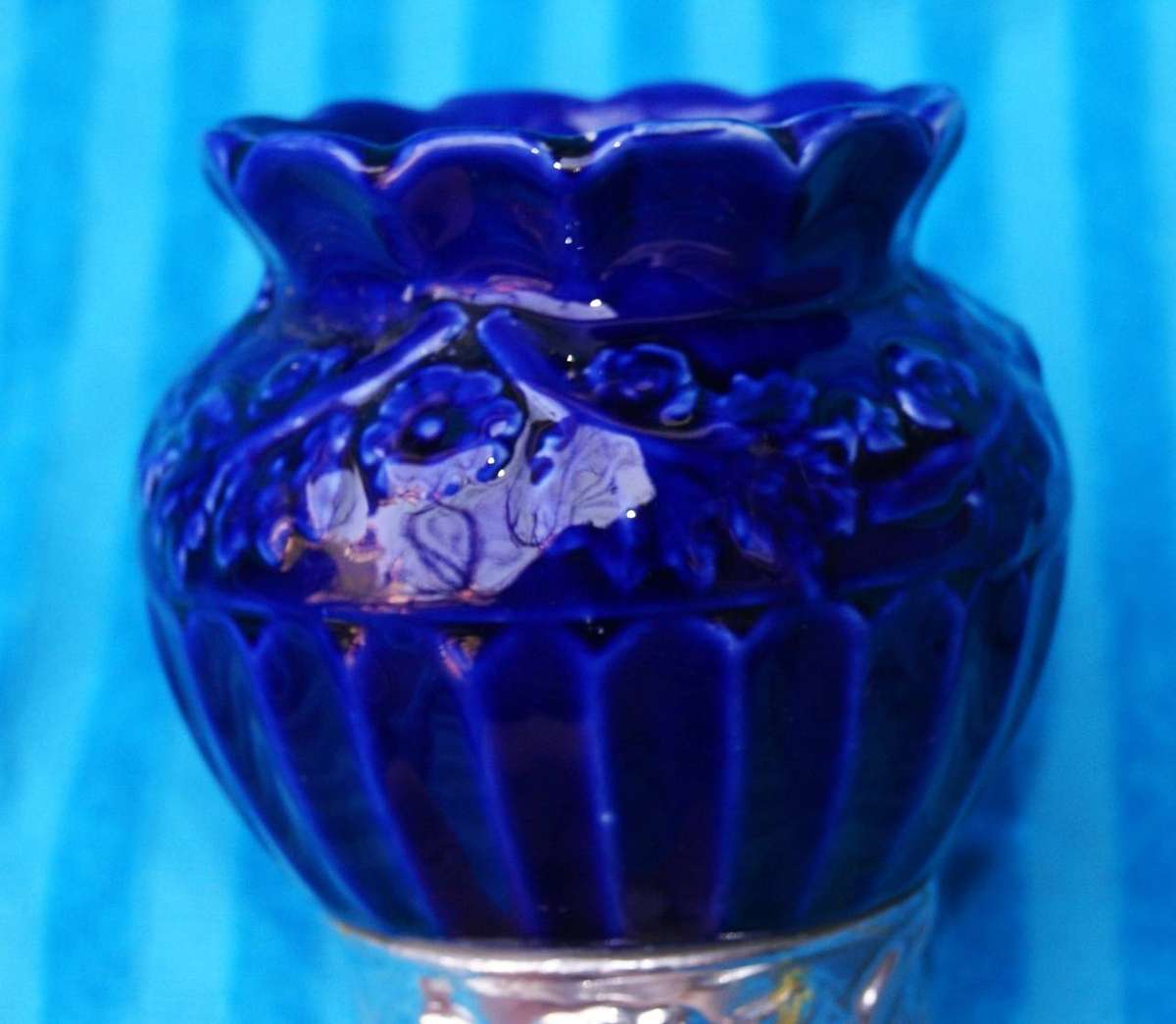 Vintage Blue and Silver Vase