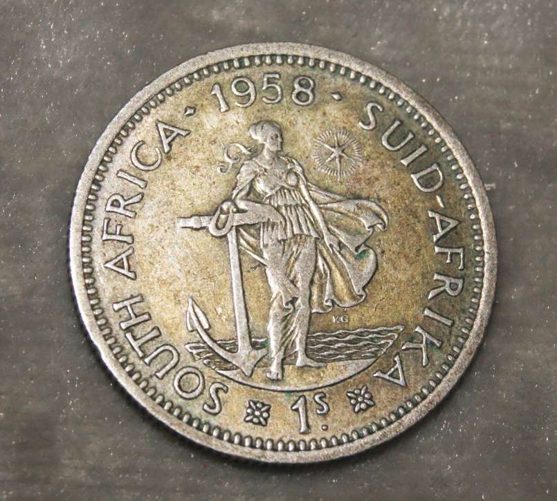 1958 South Africa 1 shilling coin