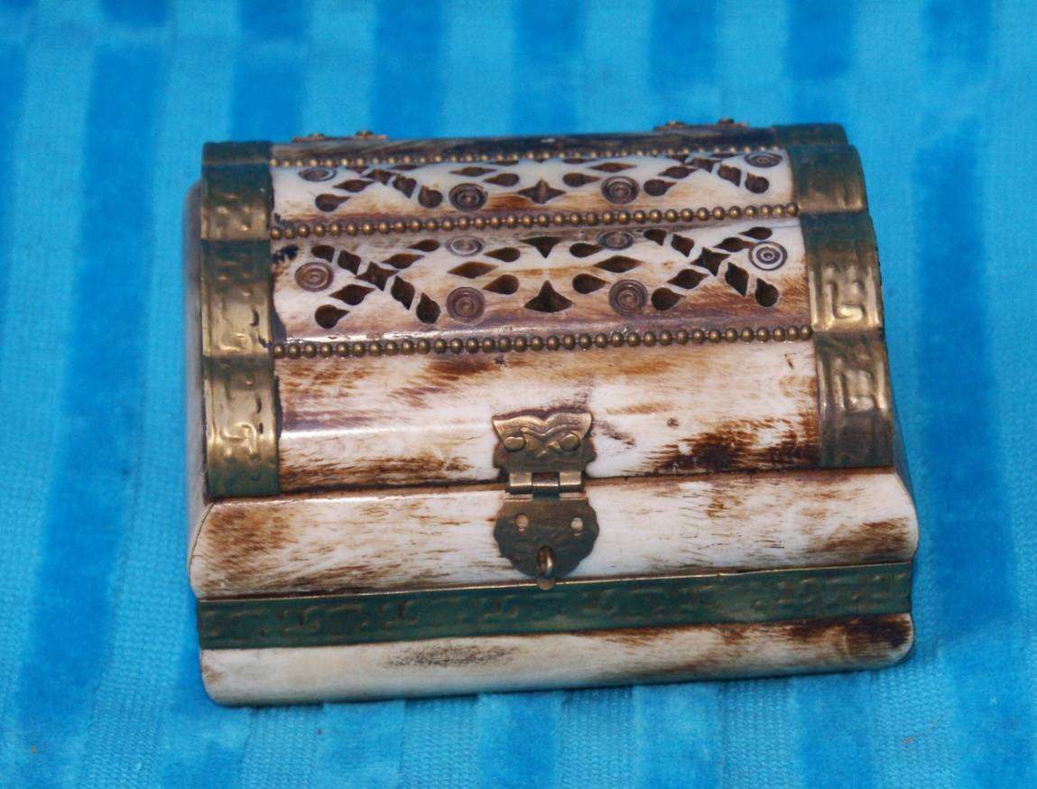 Vintage Hand Made Bone and Brass Trinket Box