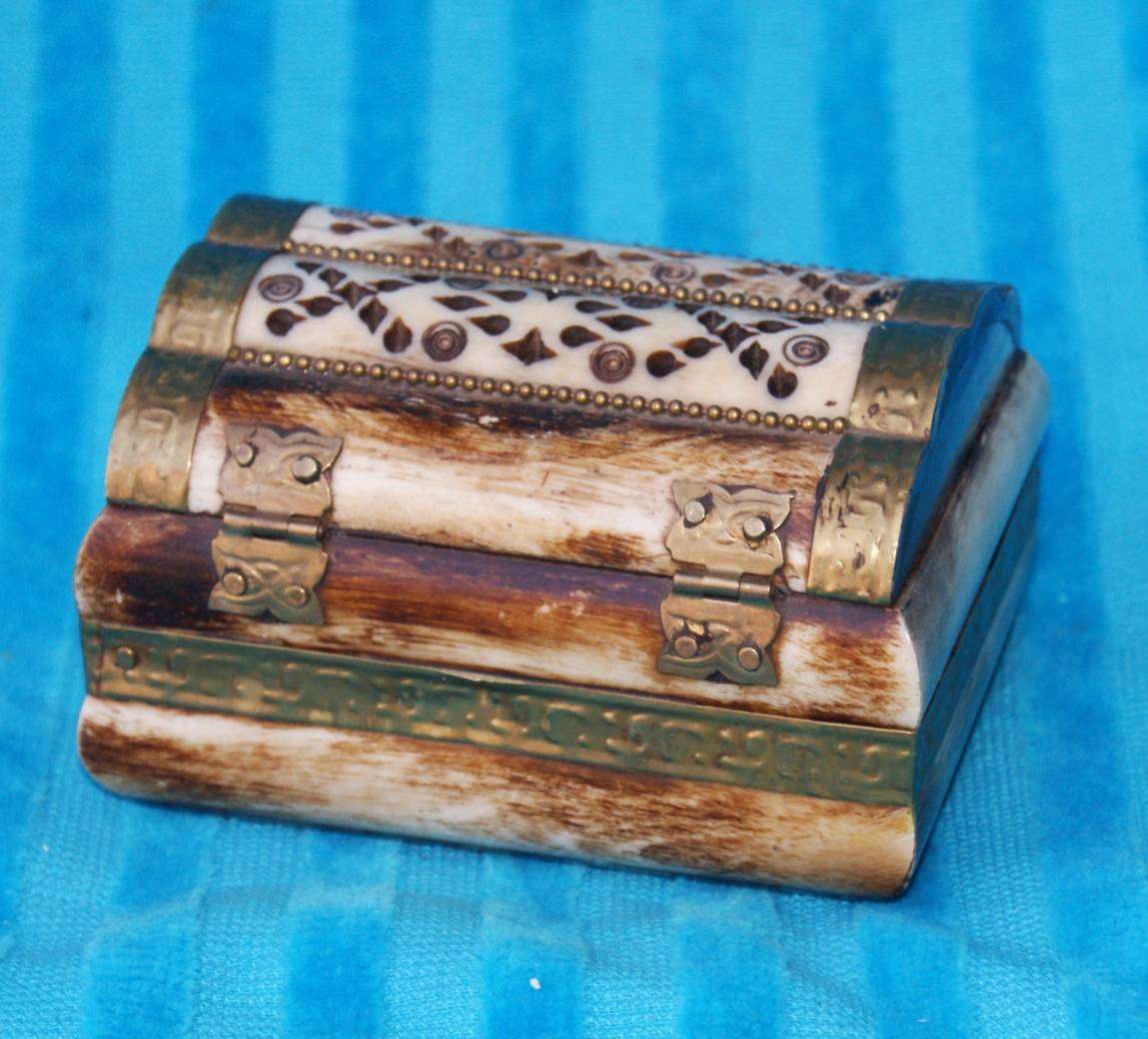 Vintage Hand Made Bone and Brass Trinket Box