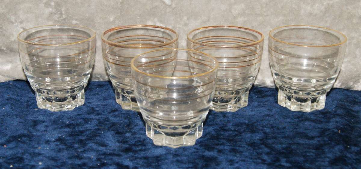 Set of 5 gilded french lemonade glasses
