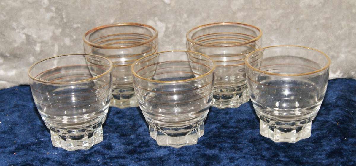 Set of 5 gilded french lemonade glasses