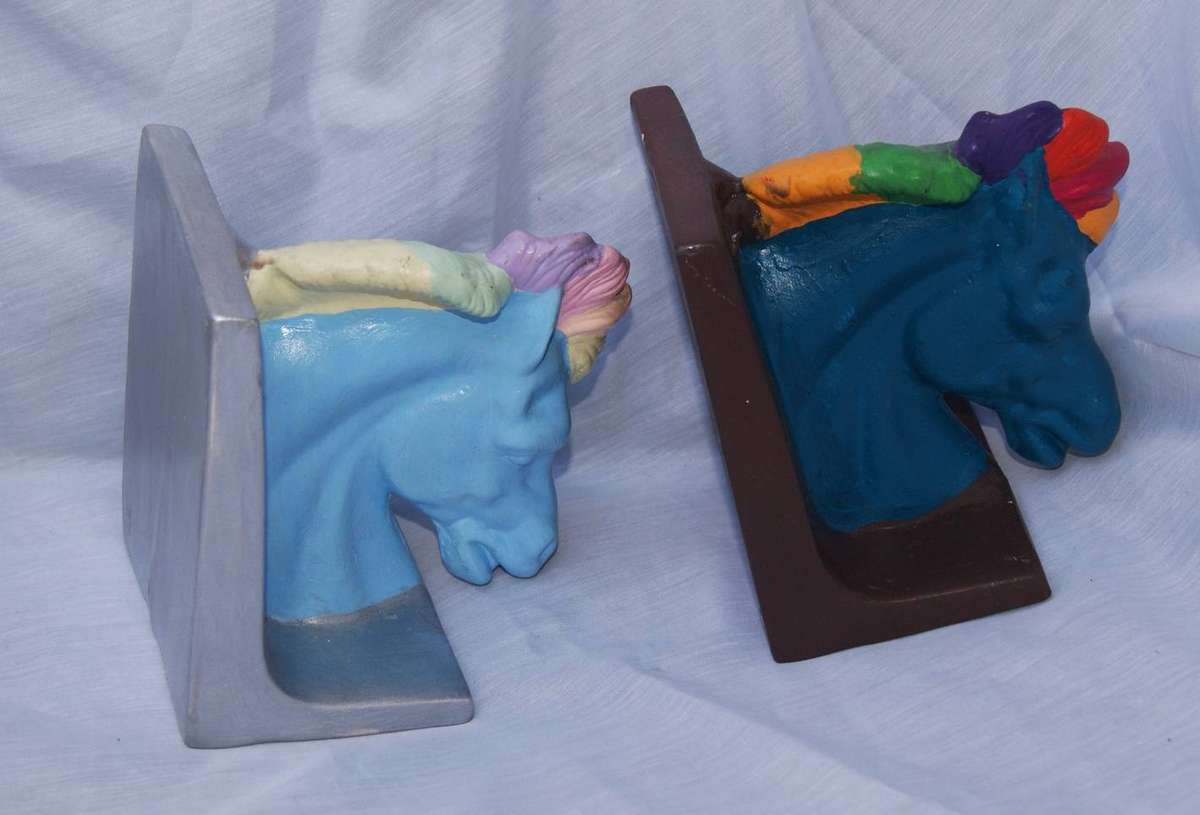 Pair of Painted Ceramic Horse Head Bookends