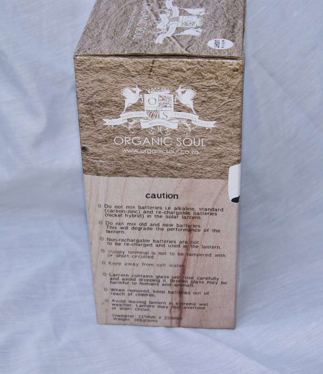 New in Box Organic Soul White Solar Lantern