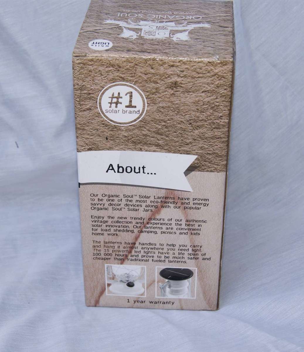 New in Box Organic Soul White Solar Lantern