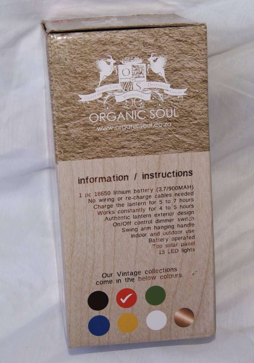 New in Box Organic Soul Red Solar Lantern
