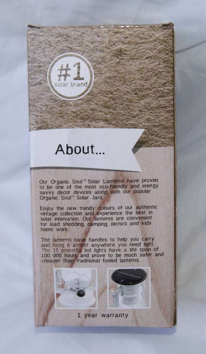 New in Box Organic Soul White Solar Lantern