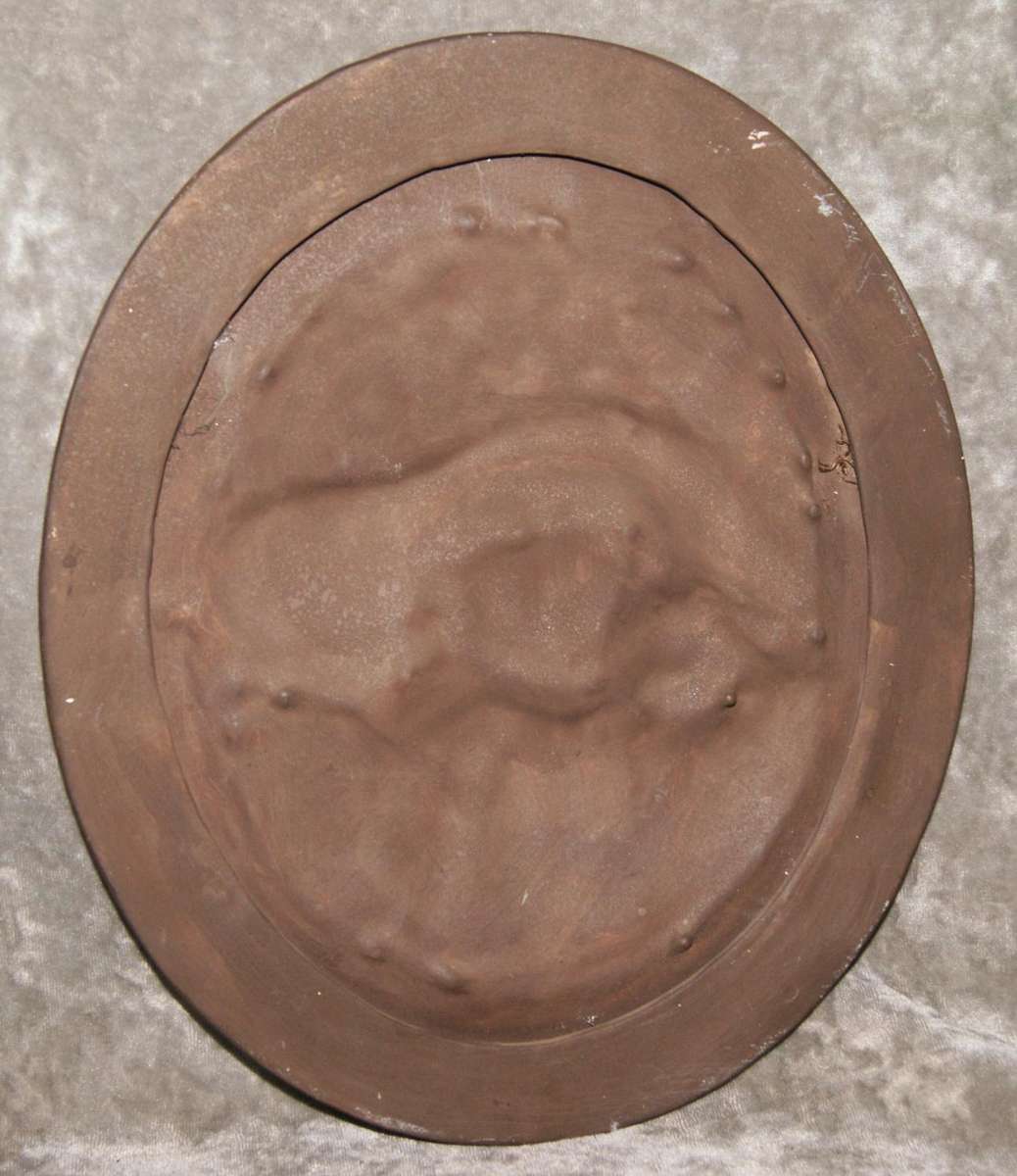 Hand painted ceramic portrait of lady and dog signed Elaine 98 @ Crazy R1 start