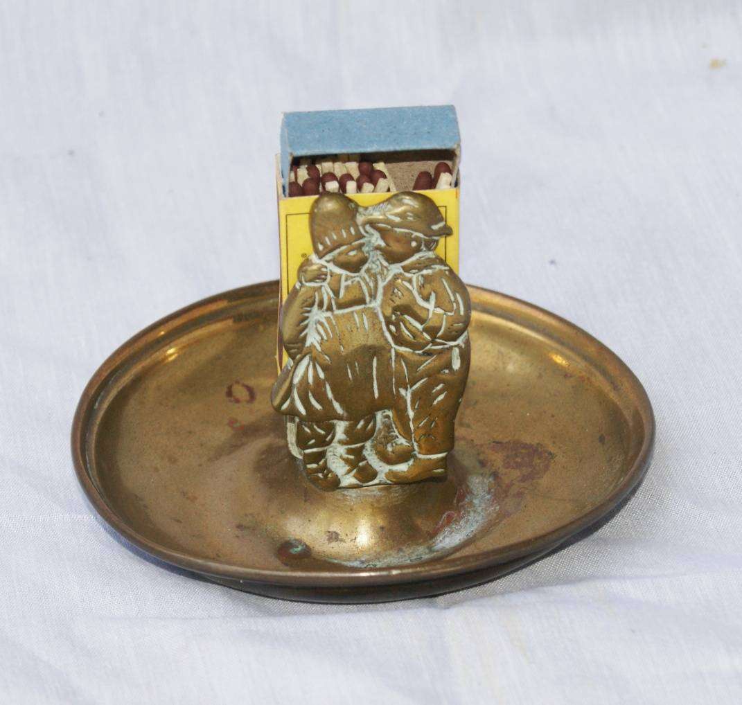 Vintage Dutch Brass Ashtray with Matchbox Holder
