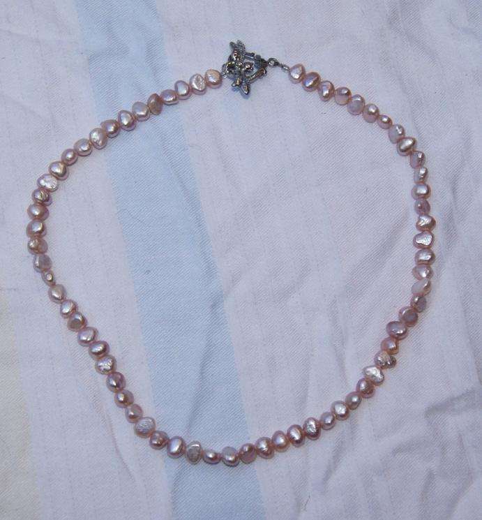 Vintage hand strung 5x8mm pink freshwater pearl necklace