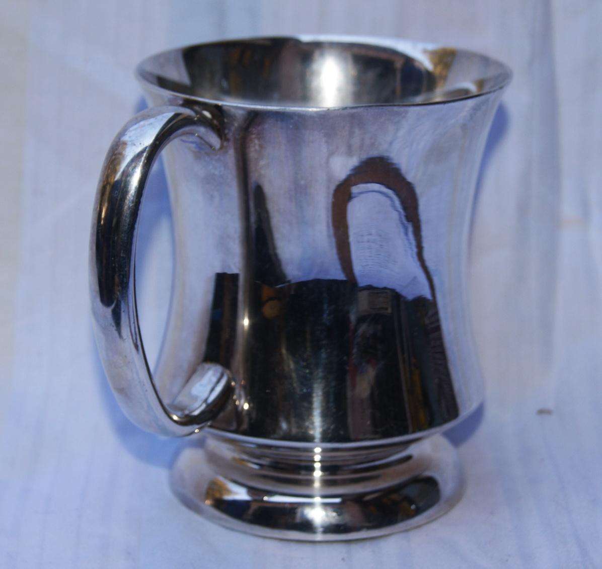 Vintage Louis Plate silver plated beer mug with Derek engraving