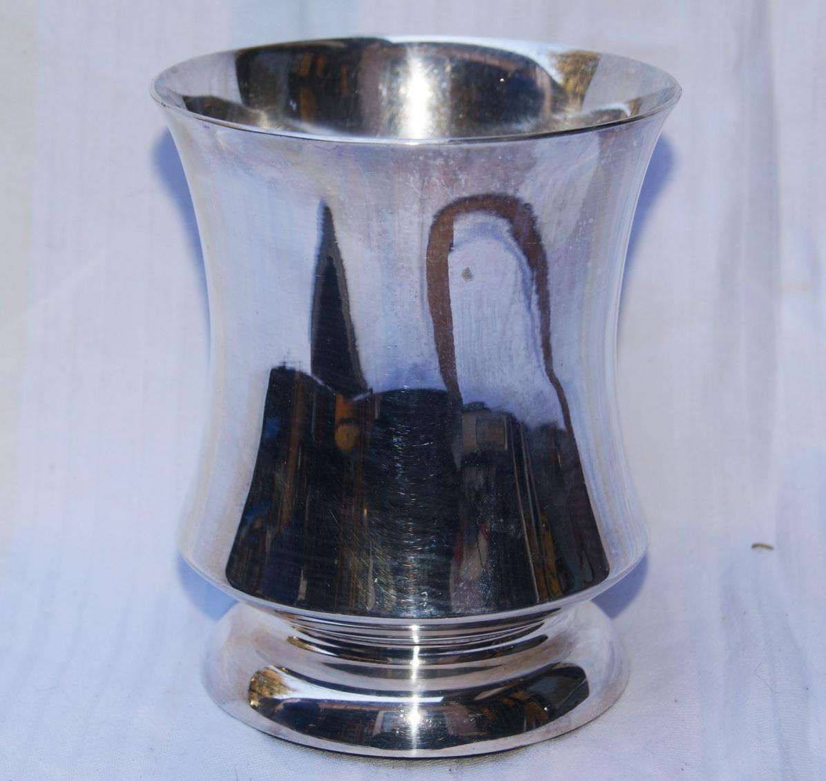 Vintage Louis Plate silver plated beer mug with Derek engraving
