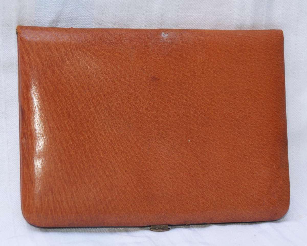 Vintage Tan Leather Card Wallet with Brass Clasp