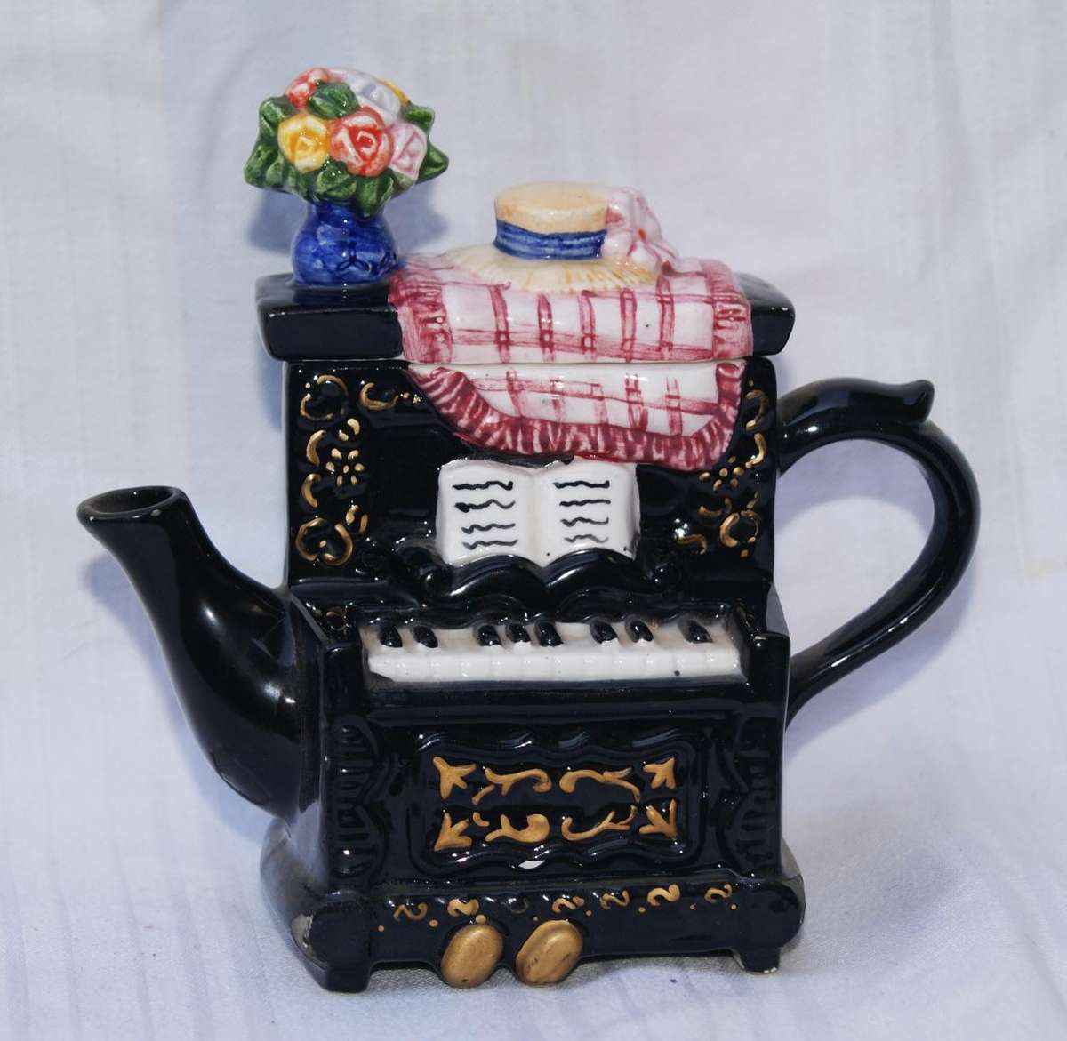 Vintage Piano-Shaped Mini Teapot  Hand-Painted Ceramic