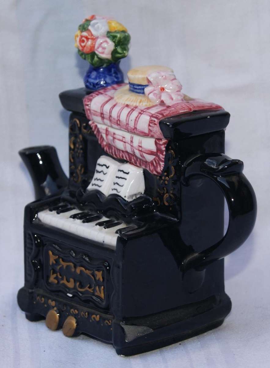 Vintage Piano-Shaped Mini Teapot  Hand-Painted Ceramic