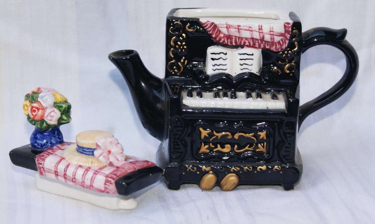 Vintage Piano-Shaped Mini Teapot  Hand-Painted Ceramic