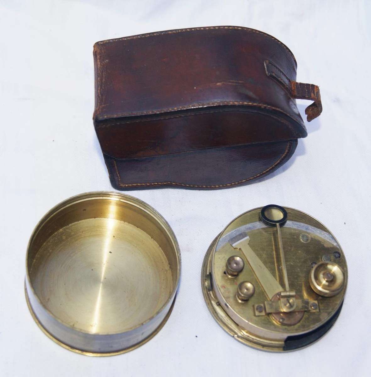 Antique Brass Pocket Sextant  Engraved "SGT"  Original Leather Case