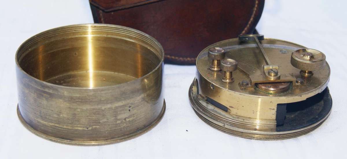 Antique Brass Pocket Sextant  Engraved "SGT"  Original Leather Case