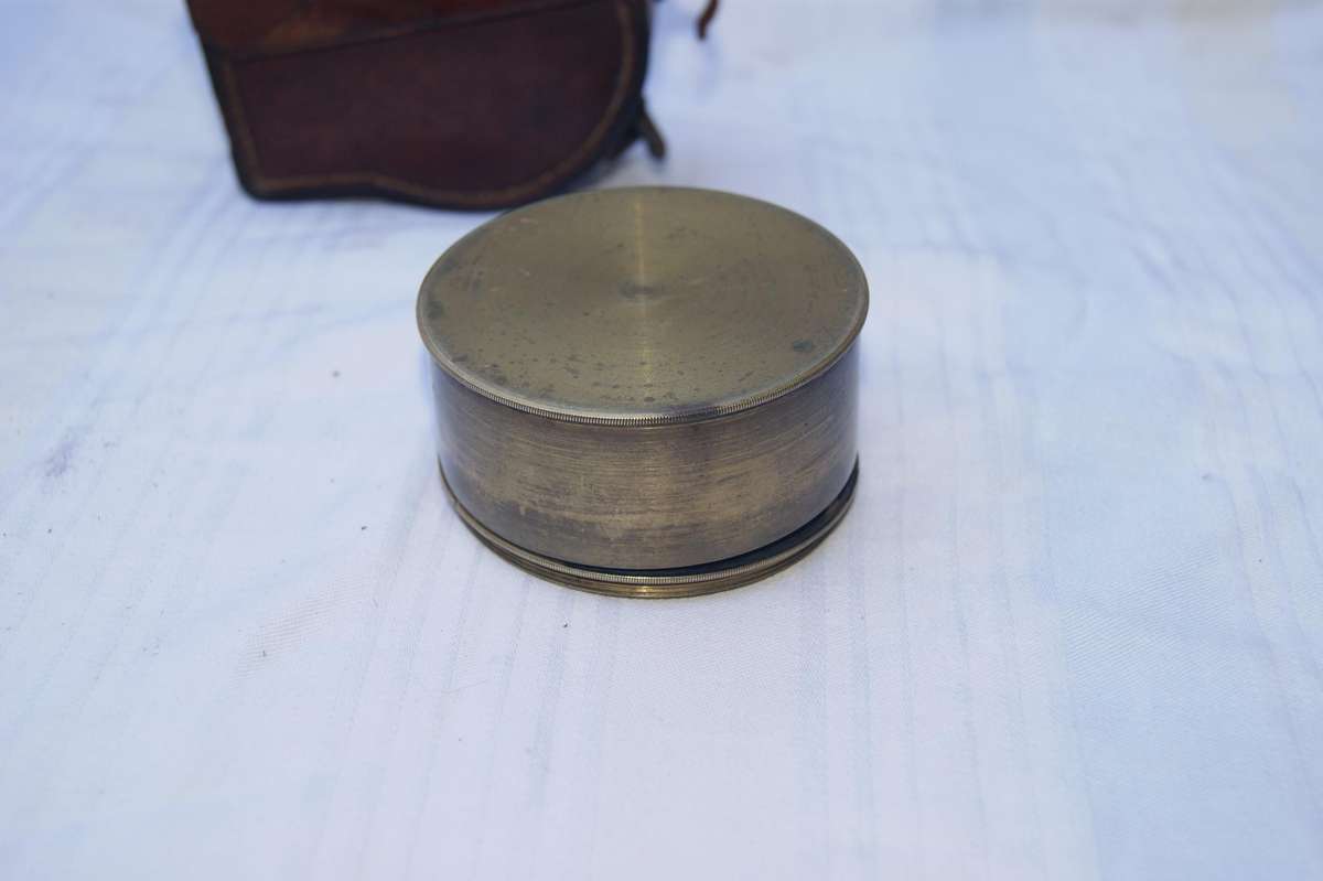 Antique Brass Pocket Sextant  Engraved "SGT"  Original Leather Case