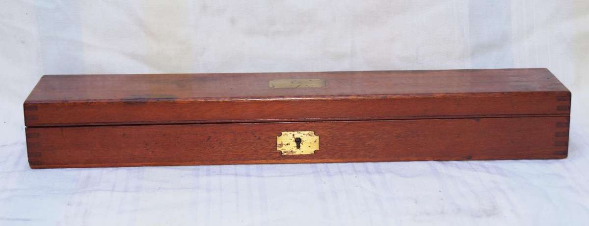 Antique Robert Nicholl London Scale Rule Set  8 Rules in Flame Mahogany Box