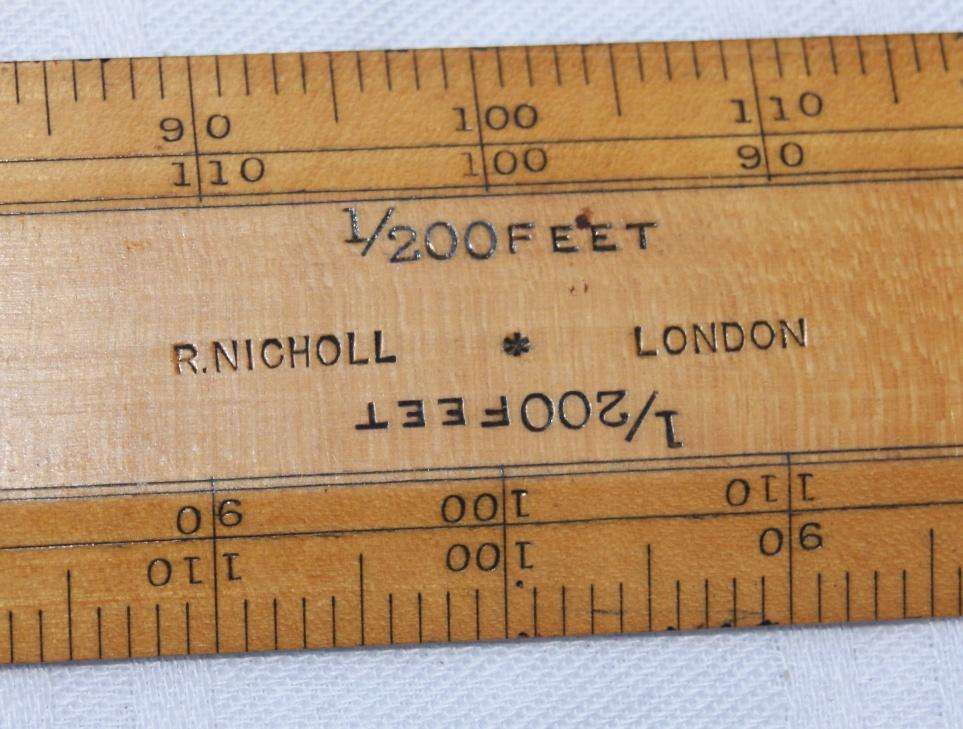 Antique Robert Nicholl London Scale Rule Set  8 Rules in Flame Mahogany Box