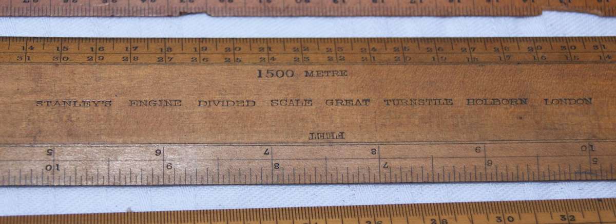 Antique Robert Nicholl London Scale Rule Set  8 Rules in Flame Mahogany Box