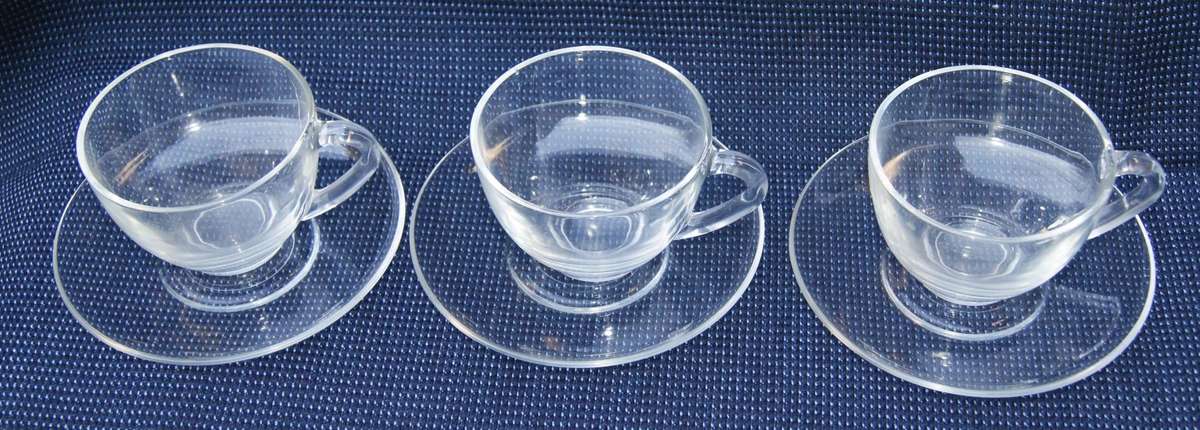 Arcoroc Clear Glass Cup & Saucer Set  Set of 3