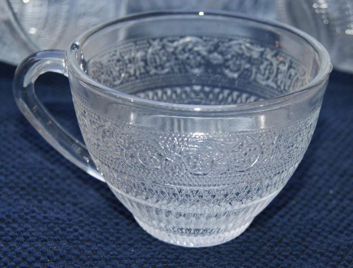 Vintage Pressed Glass Punch Bowl Set  12 Cups + Ladle