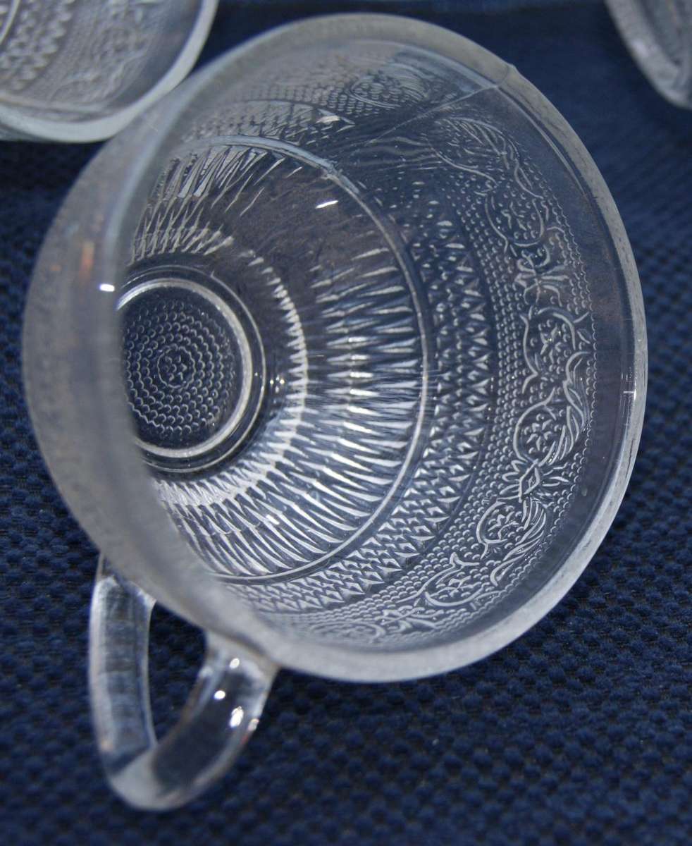 Vintage Pressed Glass Punch Bowl Set  12 Cups + Ladle