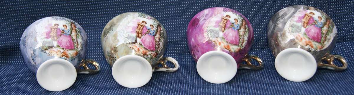 Vintage Harlequin Lusterware Tea Cups  Set of 4