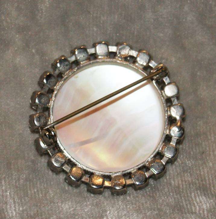 Mother of Pearl and Austrian Crystal Brooch