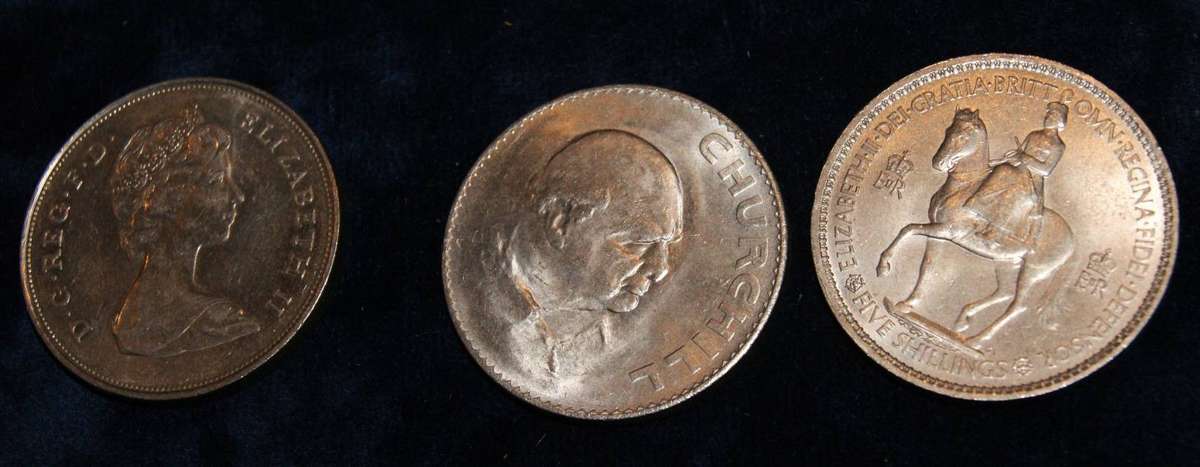 3x Commemorative British Crowns (1953, 1965, 1980)