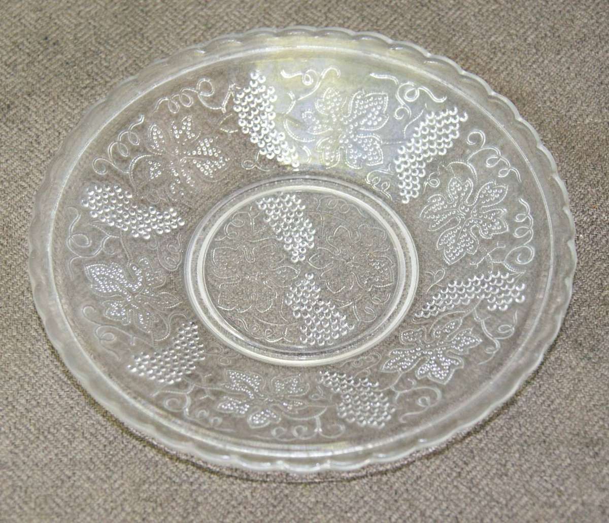 Vintage Pressed Glass Saucer with Leaf Motif