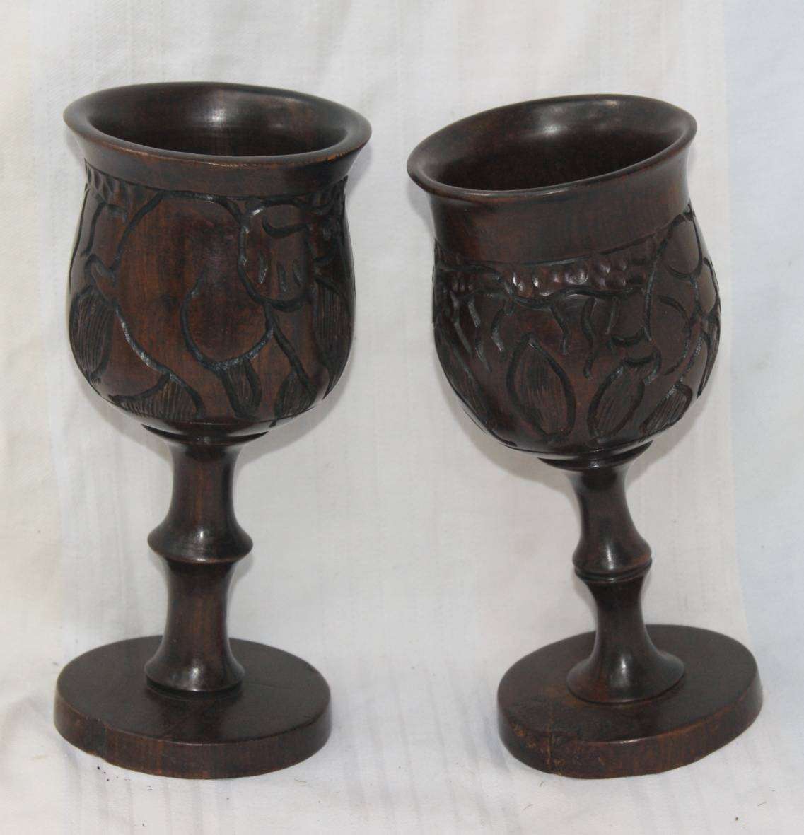 Pair of Hand Carved Wooden Goblets