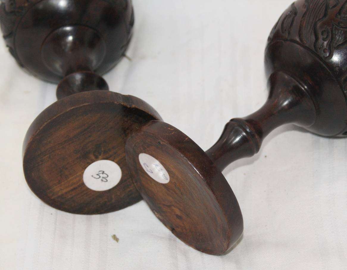 Pair of Hand Carved Wooden Goblets