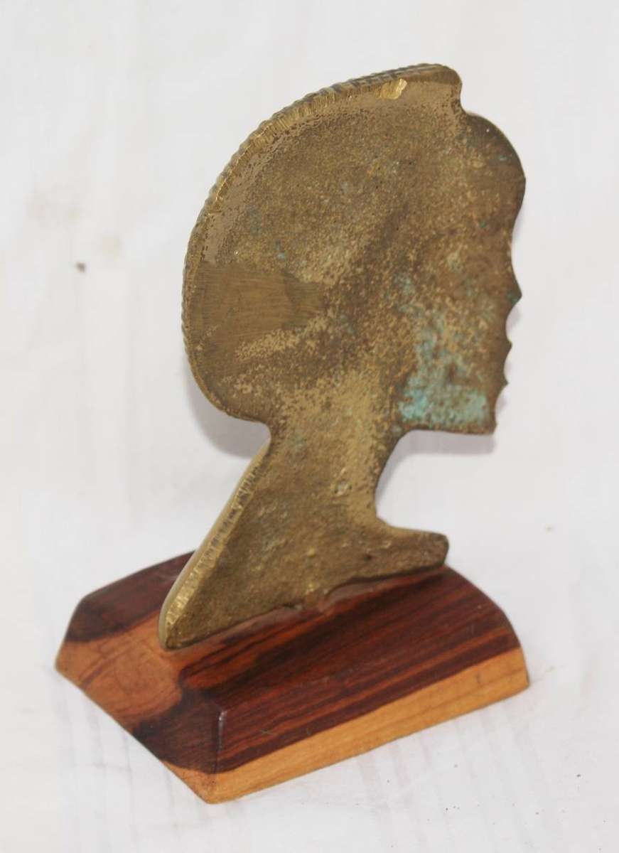African Hand Made Brass Bust on Wooden Plinth