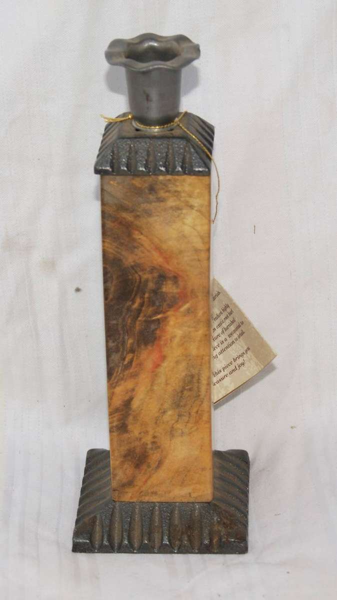 Koletech Designs Handmade Maple Burl and Steel Candle Holder Signed