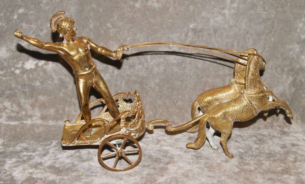 Vintage Brass Roman Horse Drawn Chariot