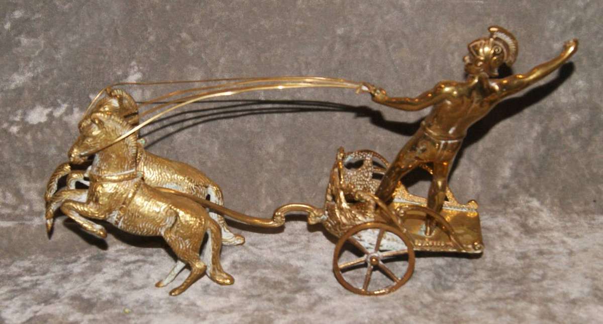 Vintage Brass Roman Horse Drawn Chariot