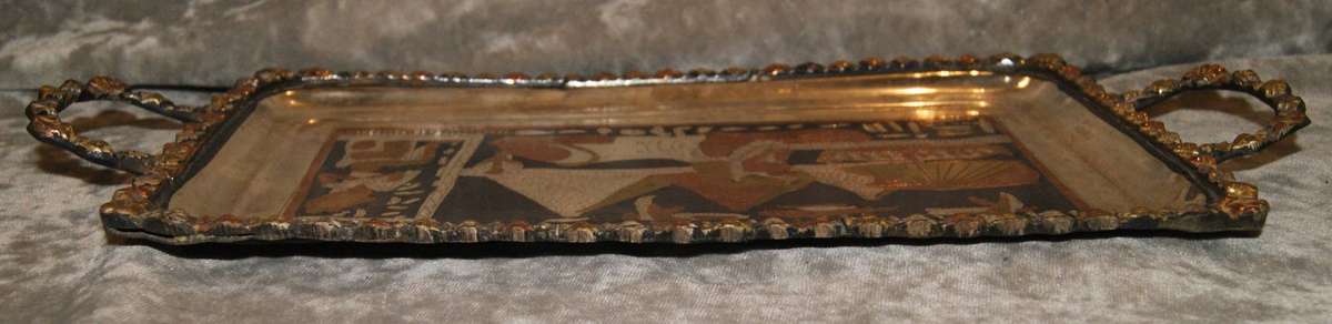 Hand Etched Trimetal Decorative Egyptian Tray (Sphinx and Pyramids)