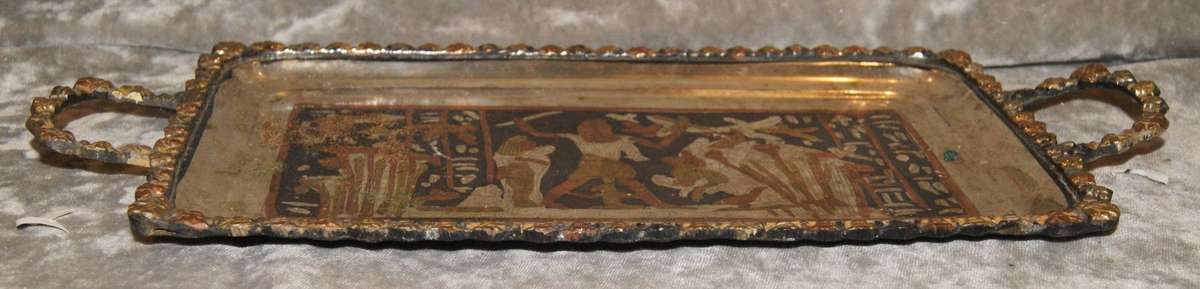 Hand Etched Trimetal Decorative Egyptian Tray (Pharaoh and animals)