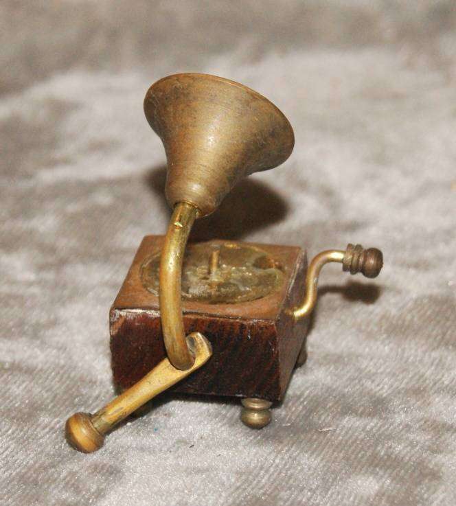 Vintage Miniature Brass Gramophone Ornament
