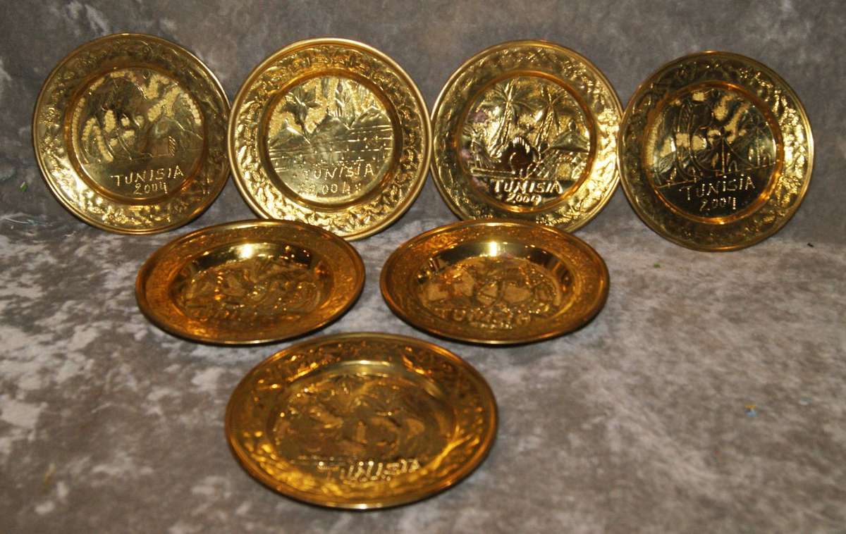 Set of 7 Tunisia 2004 Brass Souvenir Display Plates