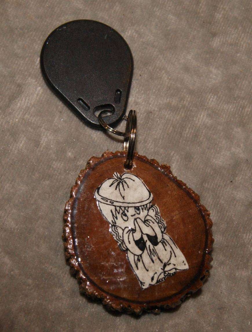 Solid Wood Live Edged Keyring with Decoupage